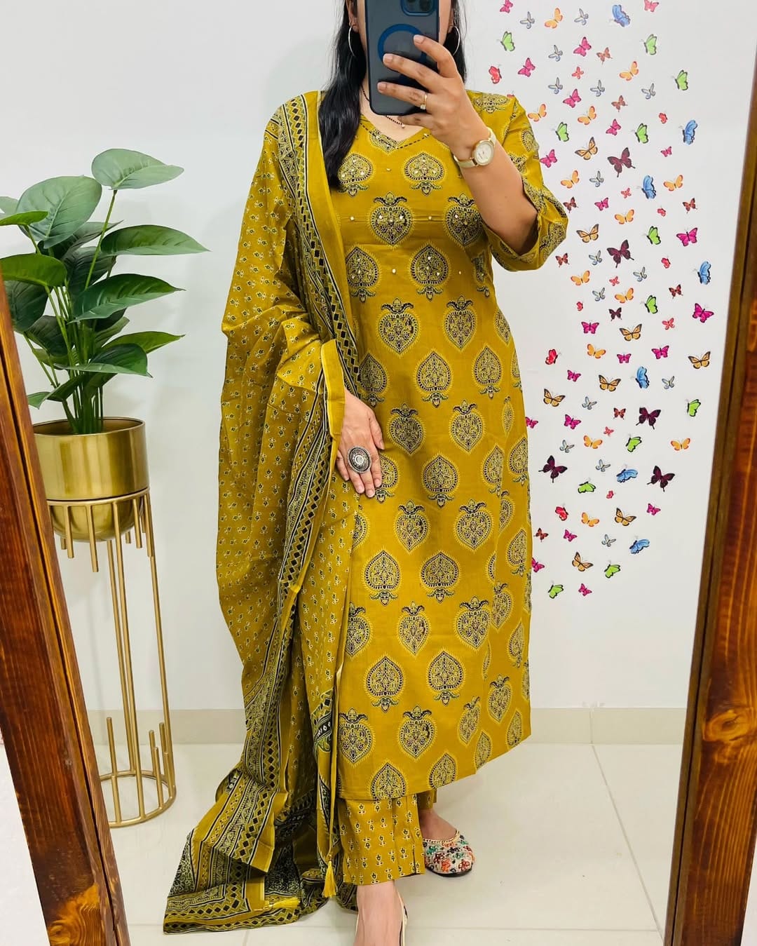 Graceful Mustard Yellow Block Print Outfit