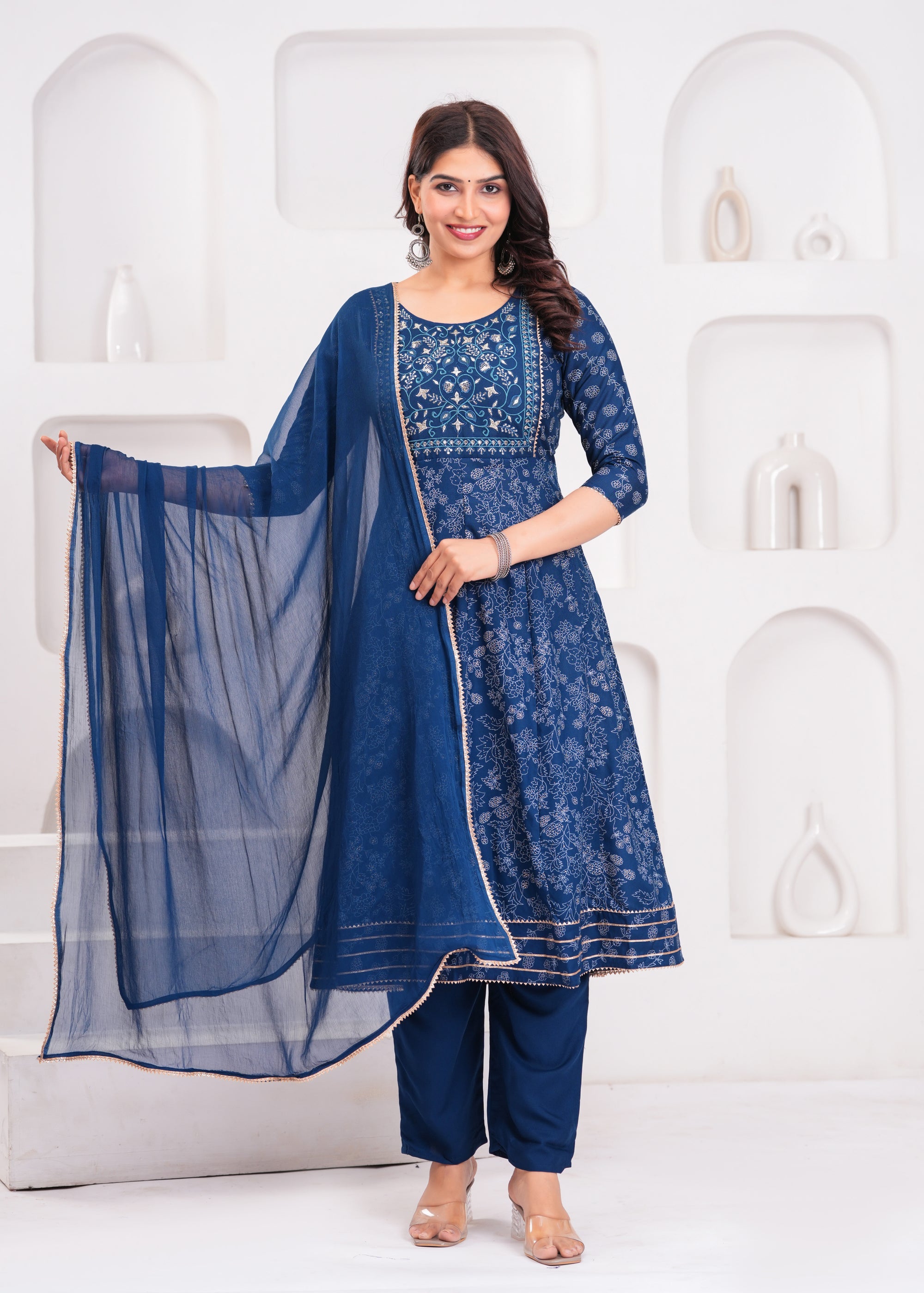 Royal Blue Embroidered Anarkali Kurta Set