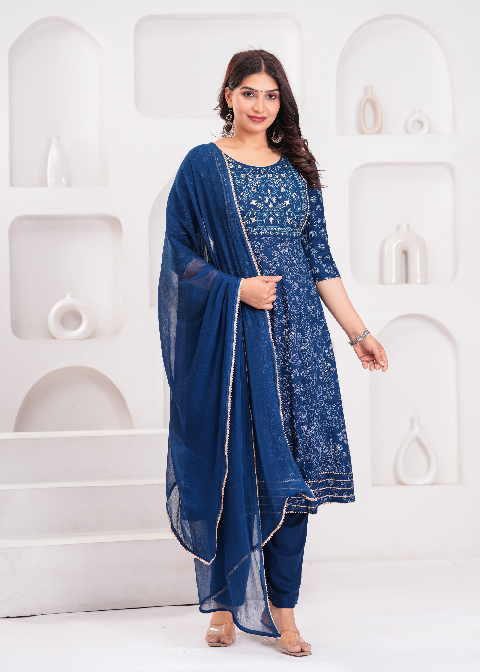 Royal Blue Embroidered Anarkali Kurta Set