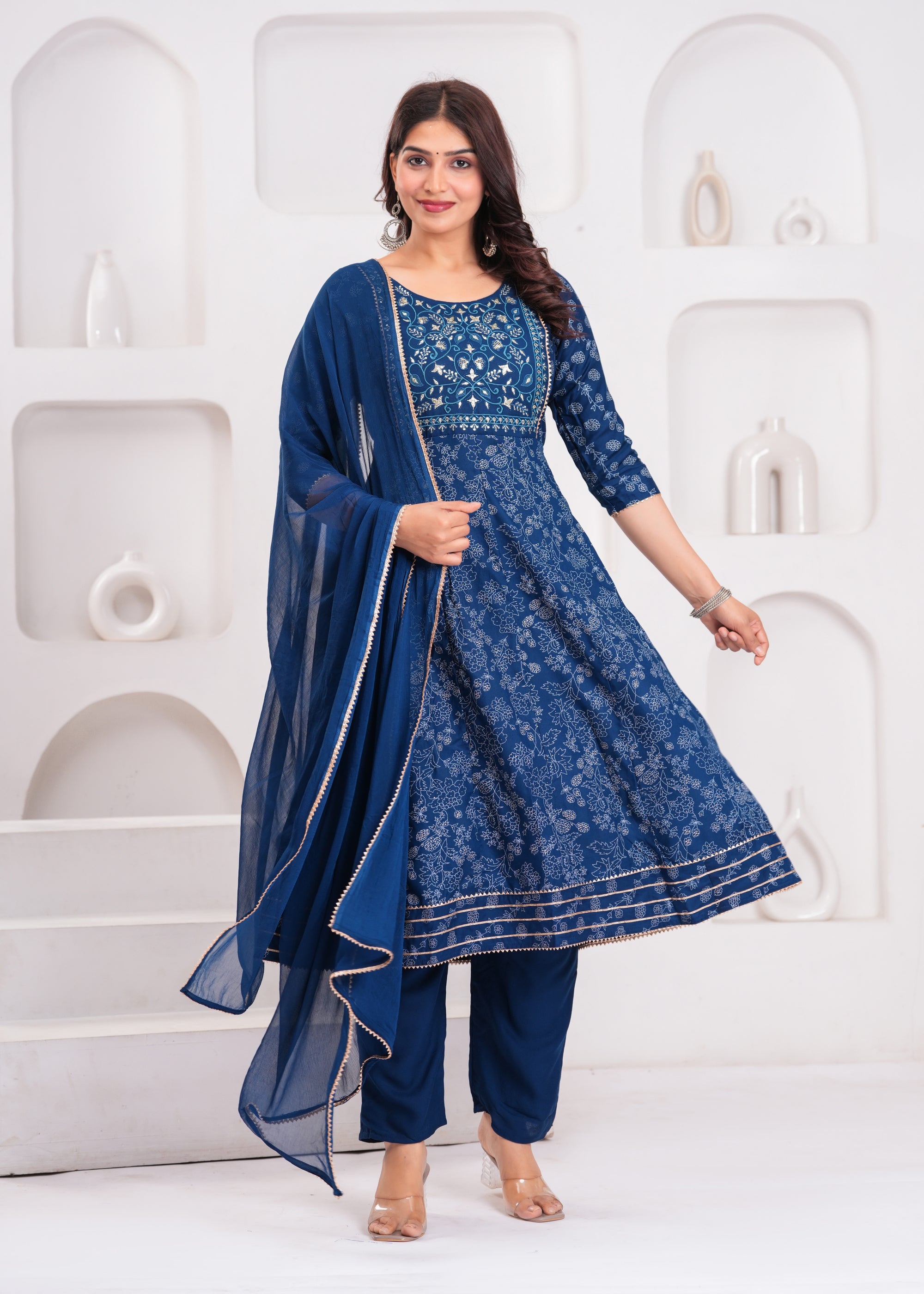 Royal Blue Embroidered Anarkali Kurta Set