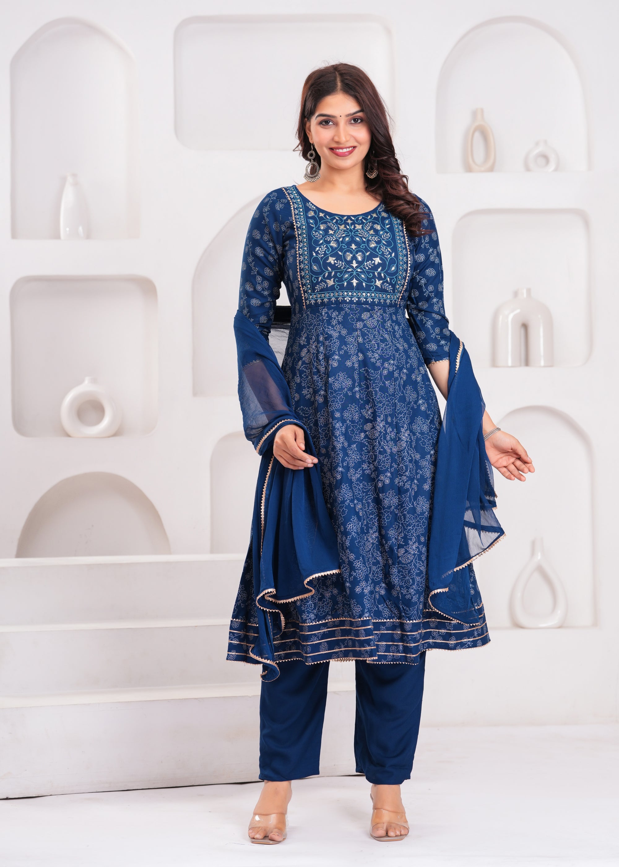 Royal Blue Embroidered Anarkali Kurta Set