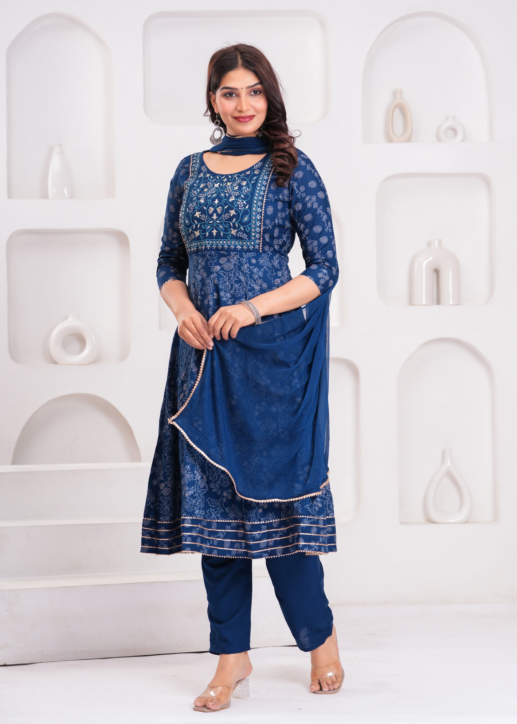 Royal Blue Embroidered Anarkali Kurta Set