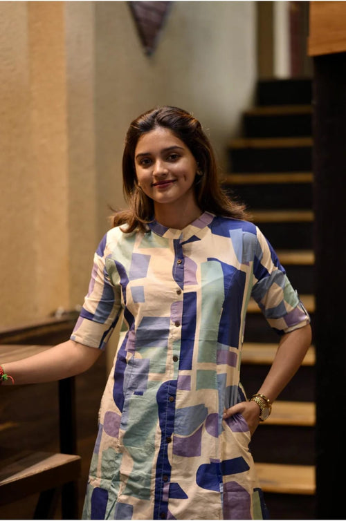 Abstract Print Cotton Kurta Set With Pants – Modern Co-Ord Style