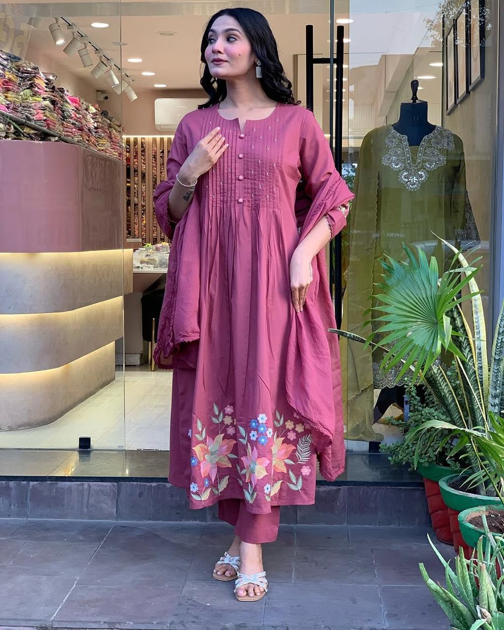 Mauve Pink Embroidered Kurta Set