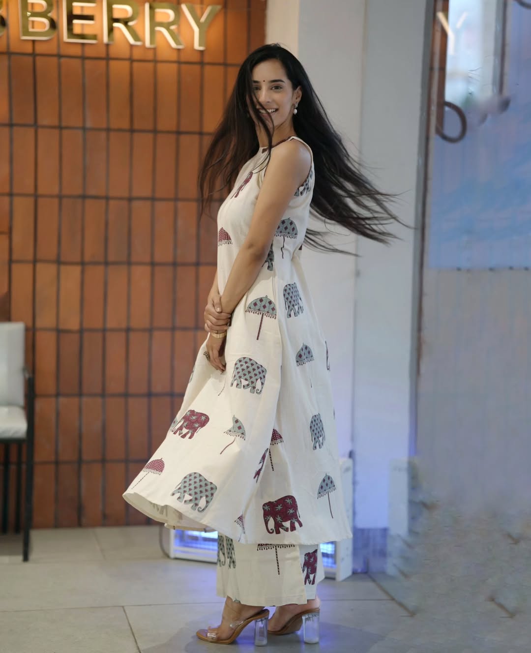 Ivory Handblock Printed Sleeveless Kurta Set with Palazzo