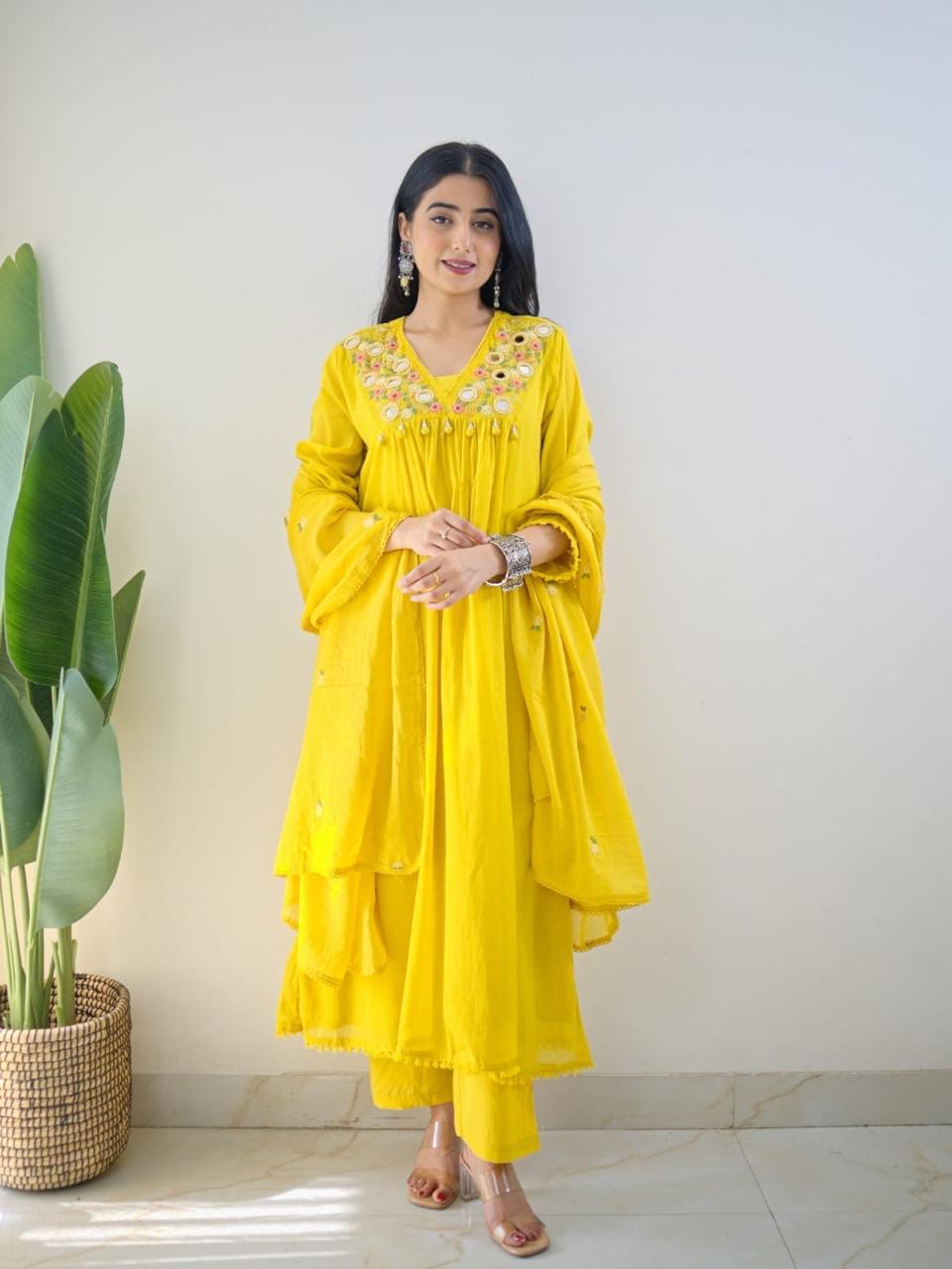 Sunshine Yellow Embroidered Kurta Set with Dupatta